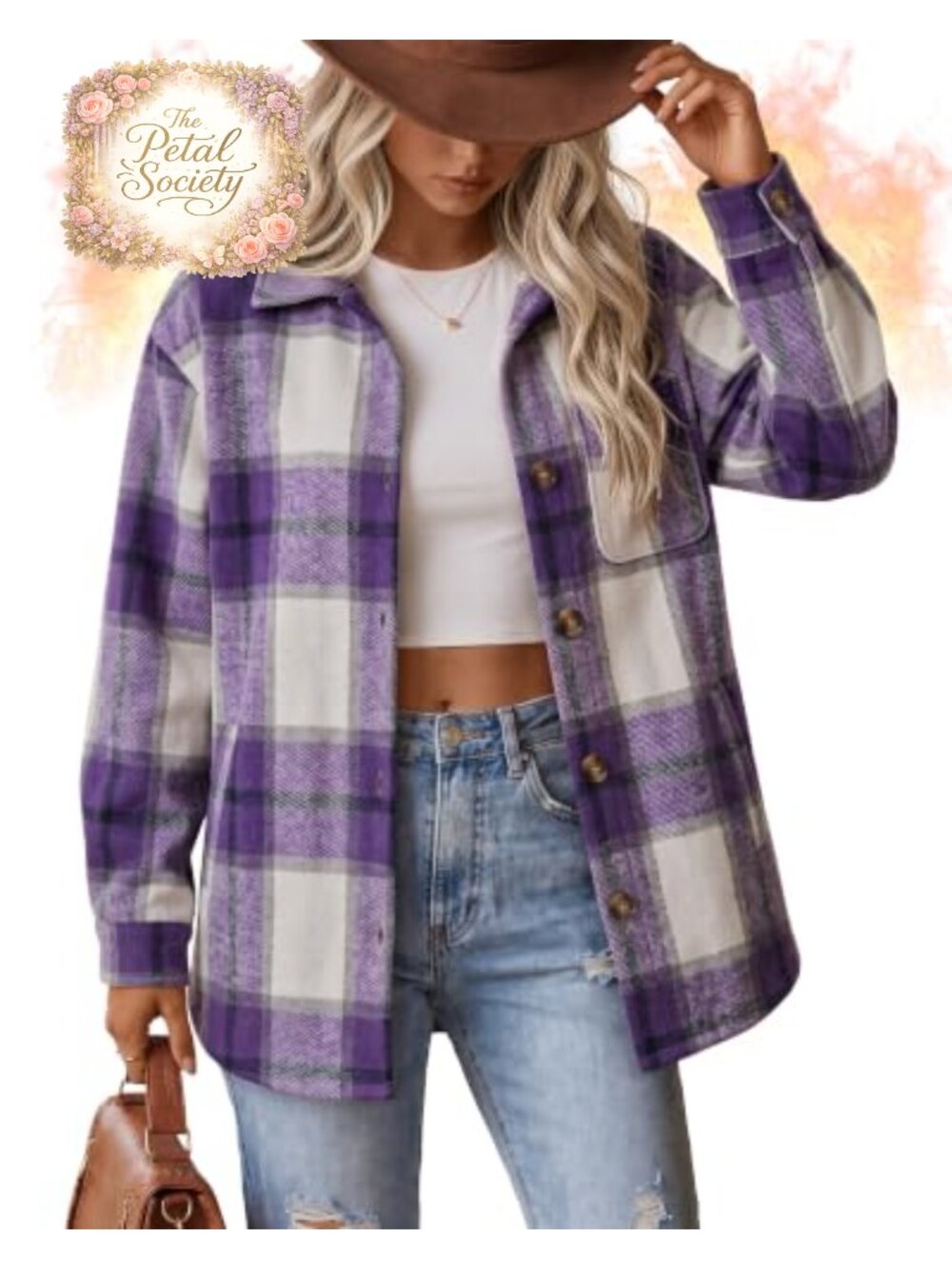 Women Flannel Plaid Shacket Oversized Button Front Casual Jacket